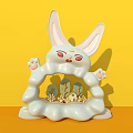 Cute Rabbit Shaped Photo Spot With Yellow Background Arch Structure Small Trees And Pink Paws