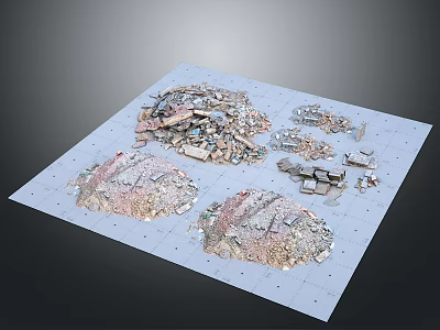 Various Debris Piles Arranged On White Display Board With Different Material Segments 3d model