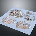 Various Debris Piles Arranged On White Display Board With Different Material Segments