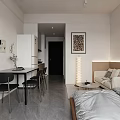 Modern Minimalist Apartment Interior With Sofa Bed Table Chairs And Curtain Windows