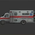 White Ambulance Exterior With Red Stripes And Emergency Roof Lights