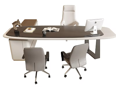 Modern Office Desk Design With Ergonomic Chairs Computer Monitor And Documents 3d model