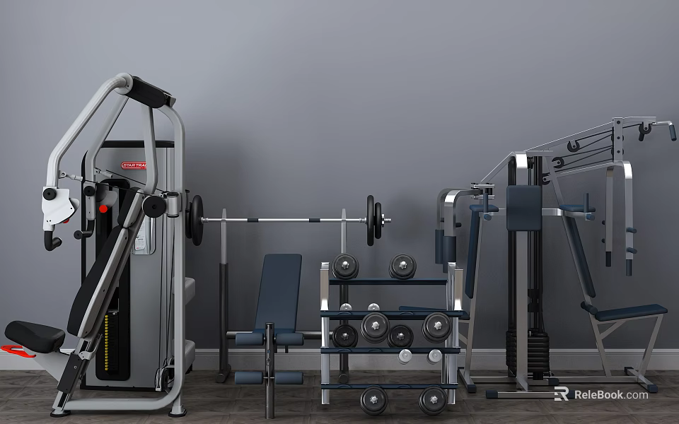 High Quality Sports Equipment For Gym Interior Including Training Machines Barbells And Dumbbell Racks 3d model 