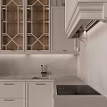 Elegant Modern Kitchen Interior Design With White Cabinets Glass Doors And Island Counter