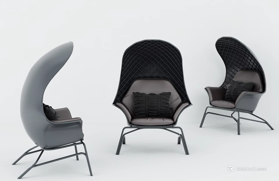 Stylish Modern Accent Chair Featuring Curved Backrest Mesh Structure And Metal Frame 3d model 