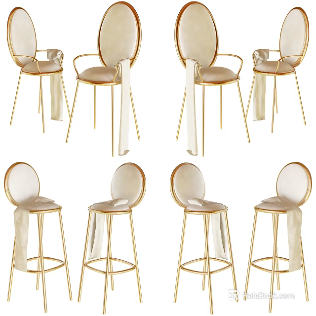 Elegant Modern Bar Stools With Gold Metal Frame Round Backrest And Soft Fabric Design 3d model 