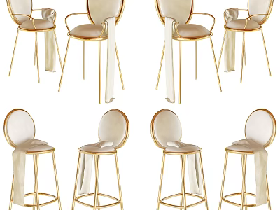 Elegant Modern Bar Stools With Gold Metal Frame Round Backrest And Soft Fabric Design 3d model