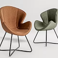 Modern Brown and Green Upholstered Accent Chairs with Black Metal Legs and Curved Backrests