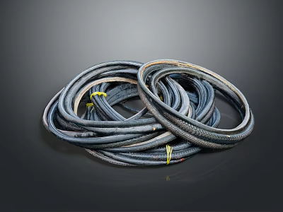 Durable Black Coiled Hoses with Yellow Ties for Hardware Tools Use 3d model