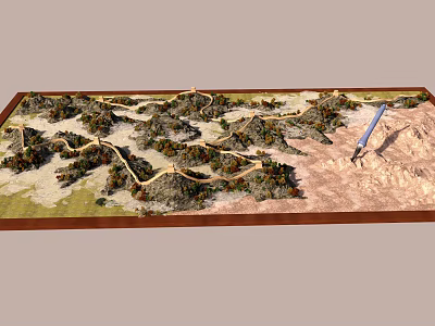 Ornament Decoration Set With Sand Table Mountain Terrain And Road Patterns Wooden Frame Desktop Decor 3d model