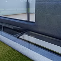 Modern Detached Villa With Large Glass Windows Gray Walls Sunken Glass Feature And Lawn Yard
