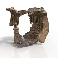 Natural Rocky Cave Interior With Hanging Stalactites And Rising Stalagmites