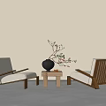 Minotti Modern Leisure Chairs With Wooden Frame Upholstered Seat Side Table And Black Vase