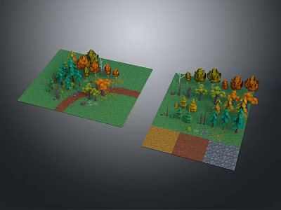 Cartoon Pixel Art Scenery With Colorful Trees Path And Colored Ground Areas 3d model