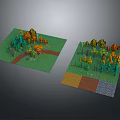 Cartoon Pixel Art Scenery With Colorful Trees Path And Colored Ground Areas