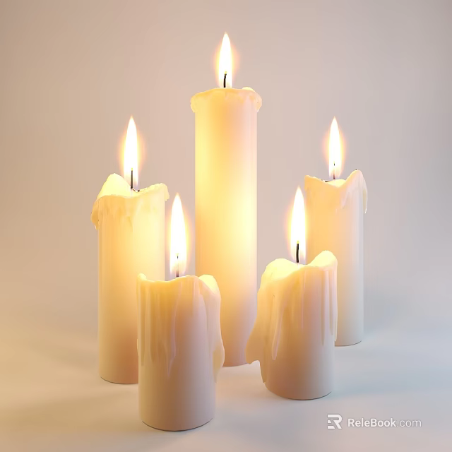 Lit Candle Lamps With Burning Flames Dripping Wax And Warm Glow On Plain Background 3d model 