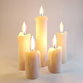 Lit Candle Lamps With Burning Flames Dripping Wax And Warm Glow On Plain Background