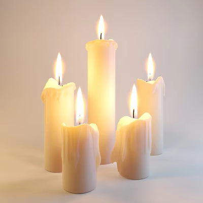 Lit Candle Lamps With Burning Flames Dripping Wax And Warm Glow On Plain Background 3d model