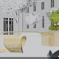 Elegant Modern Golden Metal Outdoor Chairs With Hollow Mesh Design In White Building Garden