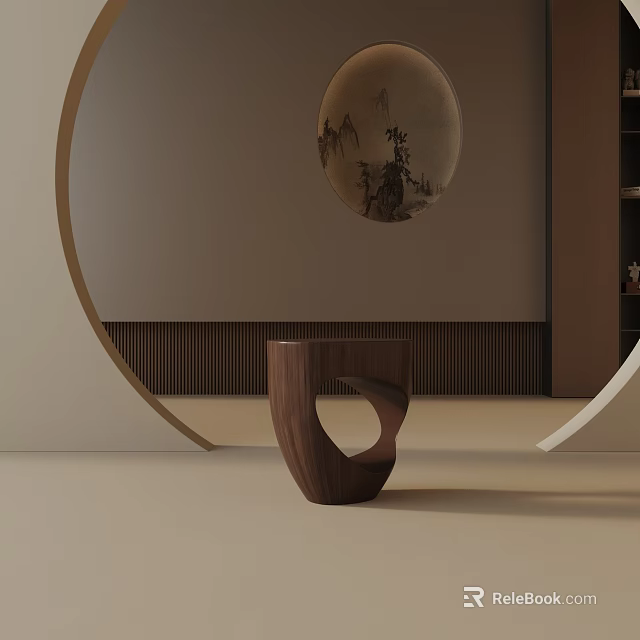 Modern Chinese Style Wooden Side Table With Hollow Circular Design For Living Room Interior 3d model 