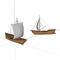 Two Traditional Wooden Sailboats With White Canvas Sails On White Background