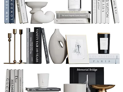Elegant Decorative Accessories Collection With Books Vase Frame Candle And Sculpture 3d model