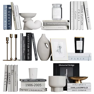 Elegant Decorative Accessories Collection With Books Vase Frame Candle And Sculpture 3d model