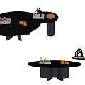 Modern Black Round Coffee Table Design With Cylindrical Legs And Decorative Oranges 3d model