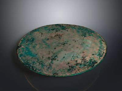 Ancient Circular Bronze Sculpture With Green Patina And Aged Surface Details 3d model