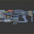 Futuristic Weapon With Detailed Mechanical Design And Electronic Components In Metallic Blue Red Accents