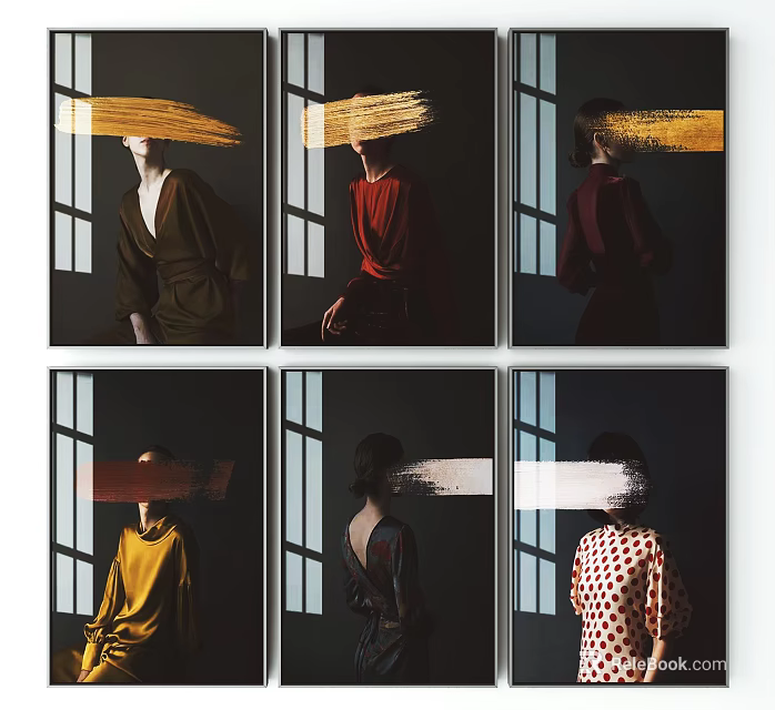 Figurative Art Paintings Featuring People With Brushstroke Overlays On Faces And Window Backgrounds 3d model 
