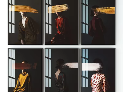 Figurative Art Paintings Featuring People With Brushstroke Overlays On Faces And Window Backgrounds 3d model