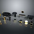 Black Marble Decorative Items With Gold Accents And Glossy Finish Furniture Pieces