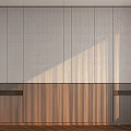 Modern Minimalist Background Wall With Gray Panels Wooden Base And Sunlight Shadows