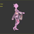 Traditional Geisha Character In Kimono With Crane Patterns Holding Decorative Object