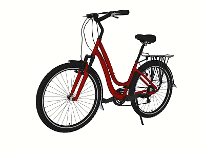 Red Women's Bicycle with Black Handlebar Seat and Rear Rack 3d model