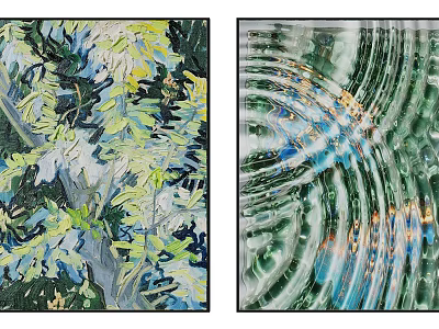 Abstract Paintings Featuring Lush Green Yellow Blue Hues And Dynamic Swirling Wave Patterns 3d model