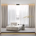 Modern Sheer Light Colored Curtains In Contemporary Interior With Beige Sofa And Potted Plant Decor