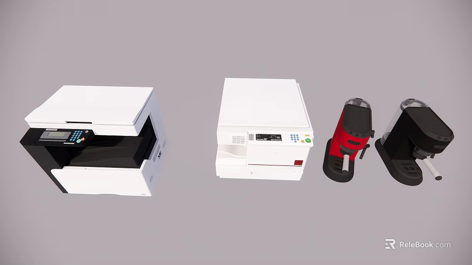 White Electronic Devices With Display Panel And Red Black Components 3d model