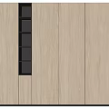 Modern Light Wooden Wardrobe With Sleek Panel Doors And Black Accent Details