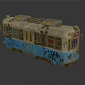 Vintage Bus With Blue Graffiti Old Metal Body Windows And Roof Vents