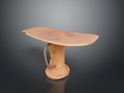 Handcrafted Wooden Stool With Curved Top Cylindrical Base And Twisted Rope Detail 3d model