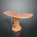 Handcrafted Wooden Stool With Curved Top Cylindrical Base And Twisted Rope Detail