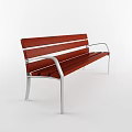Modern Outdoor Bench With Red Wooden Slats And Silver Metal Frame