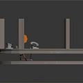 Detailed 3D Model of Circular Display Platform With Columns and Small Objects