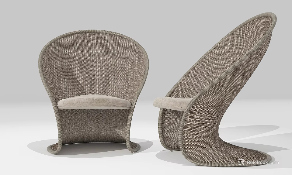 Modern Woven Leisure Chairs With Elegant Curved Design And Comfortable Cushioned Seats 3d model 