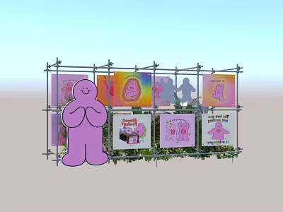 Cheerful Friends Themed Photo Spot With Metal Frame Colorful Panels And Pink Figure 3d model