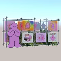 Cheerful Friends Themed Photo Spot With Metal Frame Colorful Panels And Pink Figure