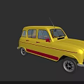 Yellow Retro Compact Car With Red Stripe And Classic Exterior Design
