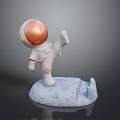 Astronaut Game Character In White Spacesuit With Copper Helmet Lifted Foot On Moon Base